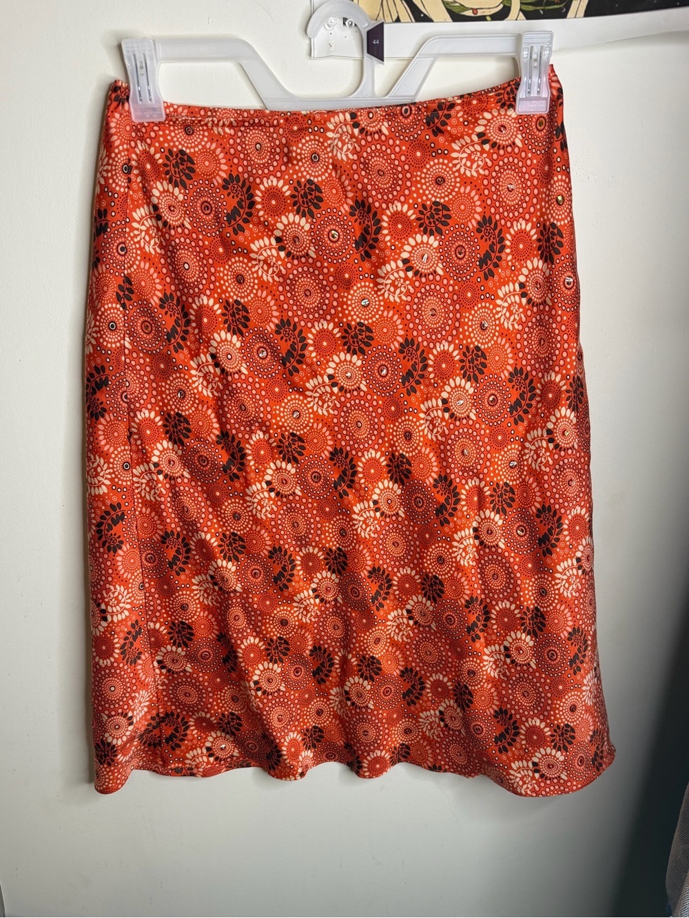 New York & Company silk Coral Orange Floral A-Line Skirt